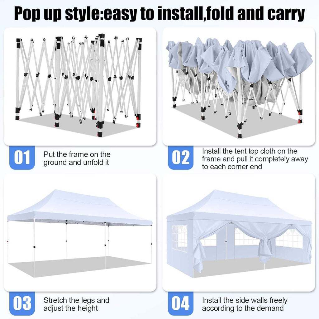 🔥[Hot sale]🔥10x20Pop up Canopy Tent with 6 sidewalls Commercial Heavy Duty Canopy UPF 50+ All Weather Waterproof Outdoor Wedding Party Tents