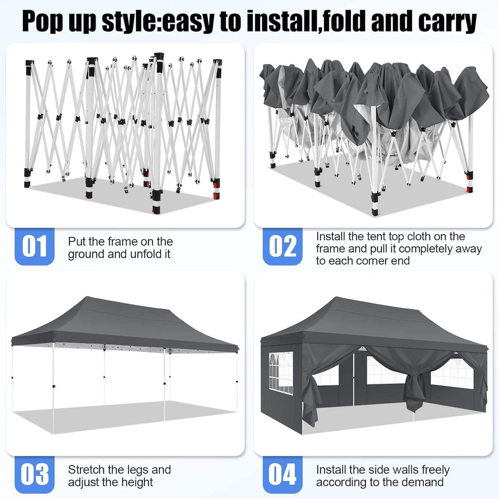 🔥[Hot sale]🔥10x20Pop up Canopy Tent with 6 sidewalls Commercial Heavy Duty Canopy UPF 50+ All Weather Waterproof Outdoor Wedding Party Tents