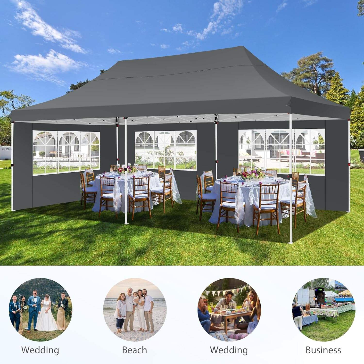 🔥[Hot sale]🔥10x20Pop up Canopy Tent with 6 sidewalls Commercial Heavy Duty Canopy UPF 50+ All Weather Waterproof Outdoor Wedding Party Tents