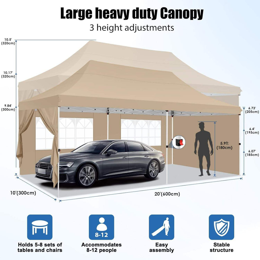 🔥[Hot sale]🔥10x20Pop up Canopy Tent with 6 sidewalls Commercial Heavy Duty Canopy UPF 50+ All Weather Waterproof Outdoor Wedding Party Tents