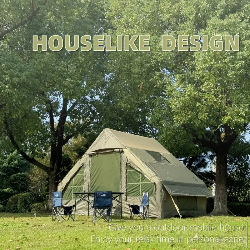 💥Clearance💥6 Person Outdoor Camping Inflatable Tent Green, Inverted V-Shaped Roof, Waterproof Oxford Cloth and PVC