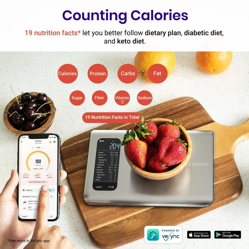 ✨AI Smart Food Scale | 19 Nutrient Facts Auto Scan | Digital Calorie Counter for Meal Prep & Fitness | Compact Stainless Design