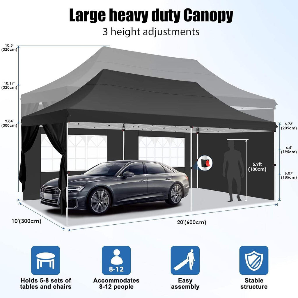 🔥[Hot sale]🔥10x20Pop up Canopy Tent with 6 sidewalls Commercial Heavy Duty Canopy UPF 50+ All Weather Waterproof Outdoor Wedding Party Tents
