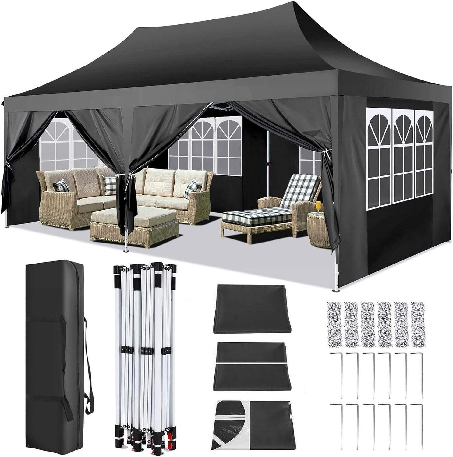 🔥[Hot sale]🔥10x20Pop up Canopy Tent with 6 sidewalls Commercial Heavy Duty Canopy UPF 50+ All Weather Waterproof Outdoor Wedding Party Tents