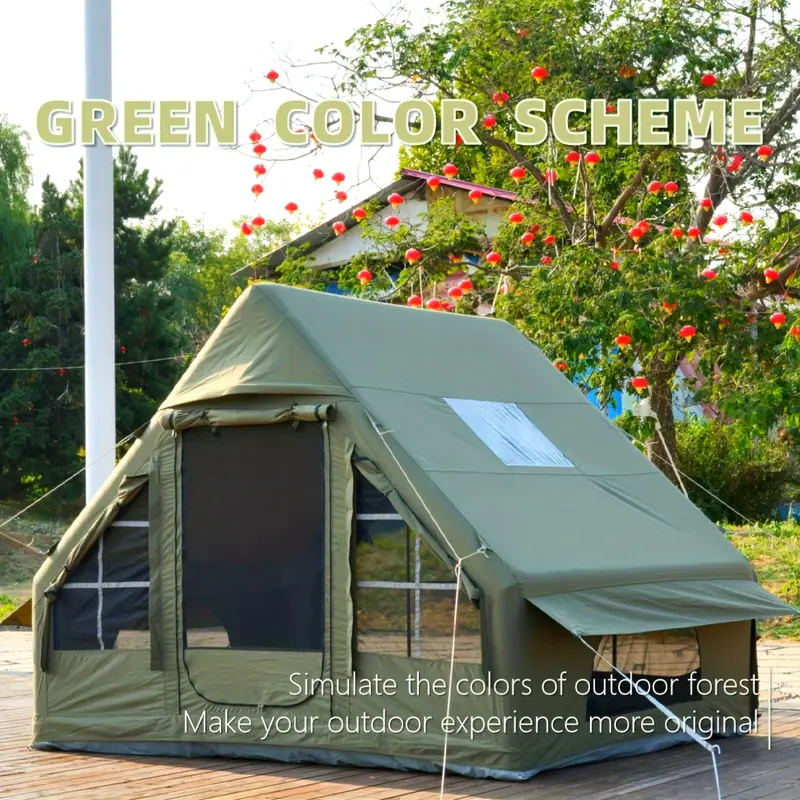 💥Clearance💥6 Person Outdoor Camping Inflatable Tent Green, Inverted V-Shaped Roof, Waterproof Oxford Cloth and PVC