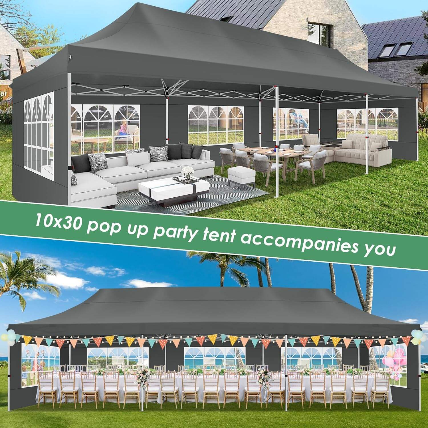 🔥[Hot sale]🔥10x20Pop up Canopy Tent with 6 sidewalls Commercial Heavy Duty Canopy UPF 50+ All Weather Waterproof Outdoor Wedding Party Tents