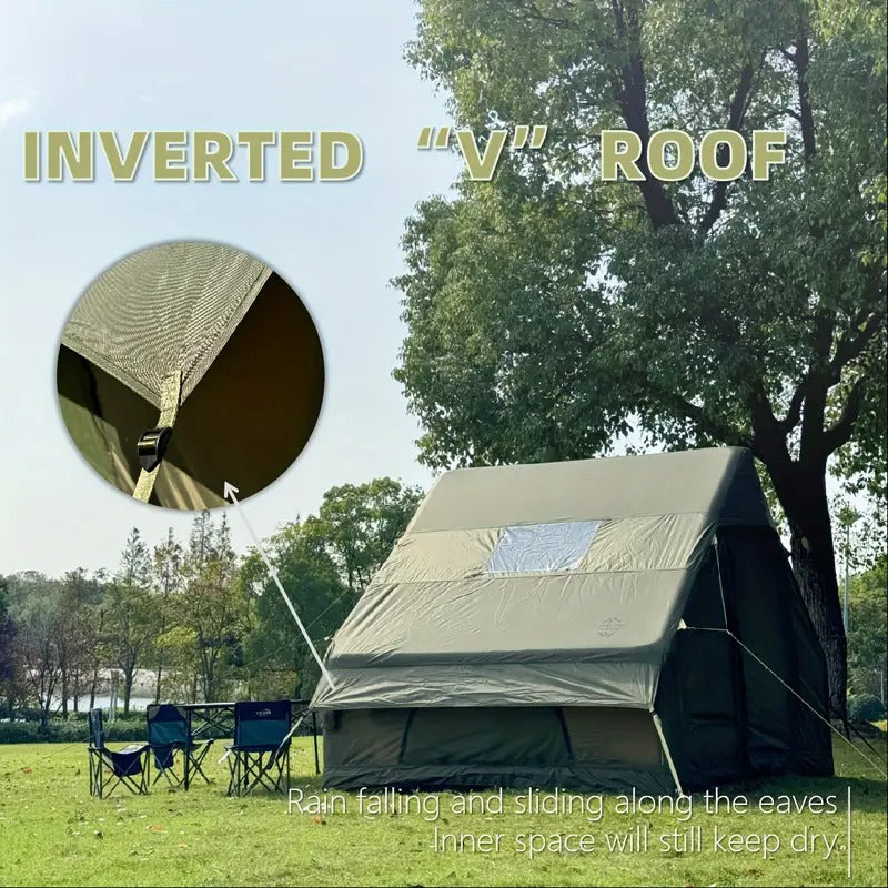 💥Clearance💥6 Person Outdoor Camping Inflatable Tent Green, Inverted V-Shaped Roof, Waterproof Oxford Cloth and PVC