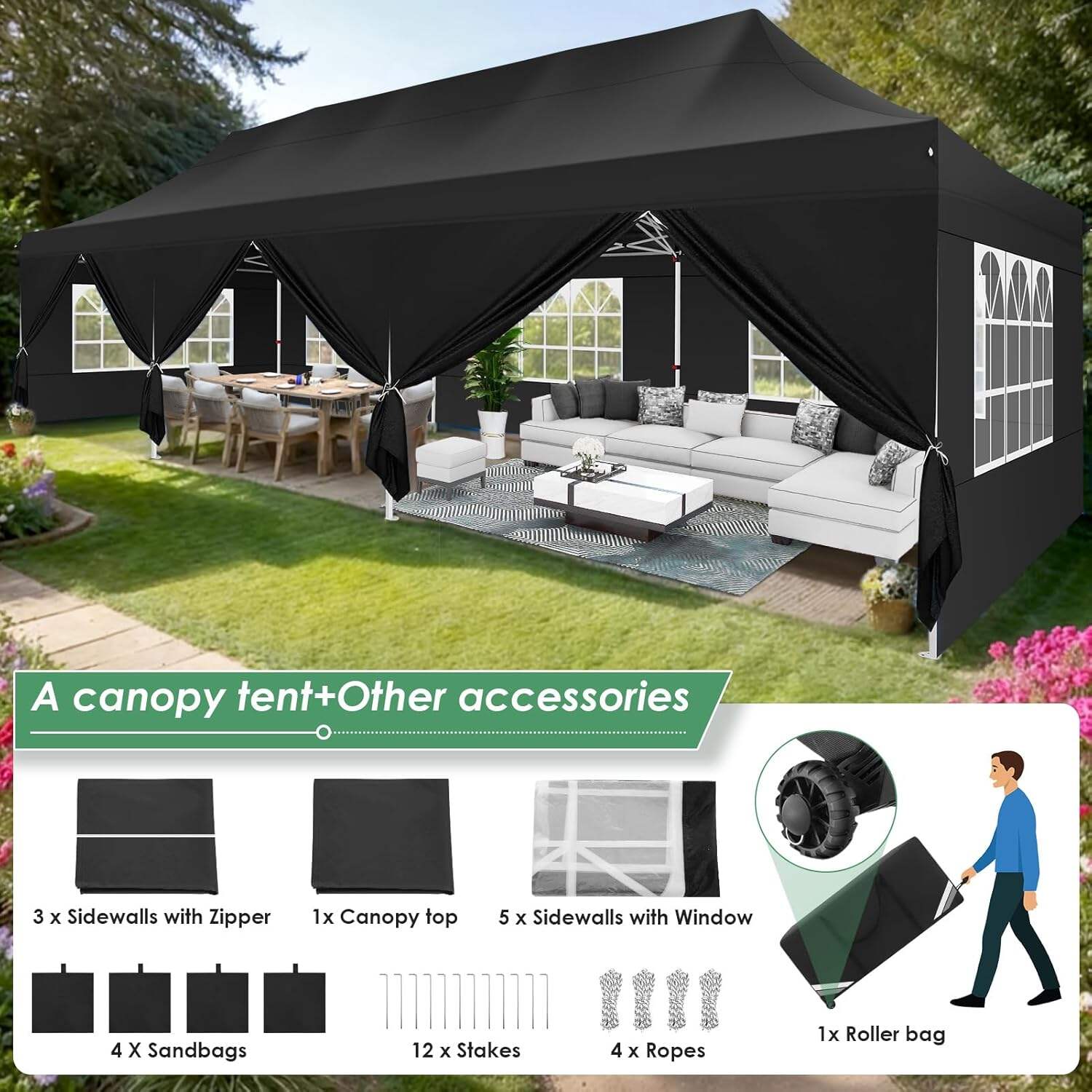 🔥[Hot sale]🔥10x20Pop up Canopy Tent with 6 sidewalls Commercial Heavy Duty Canopy UPF 50+ All Weather Waterproof Outdoor Wedding Party Tents