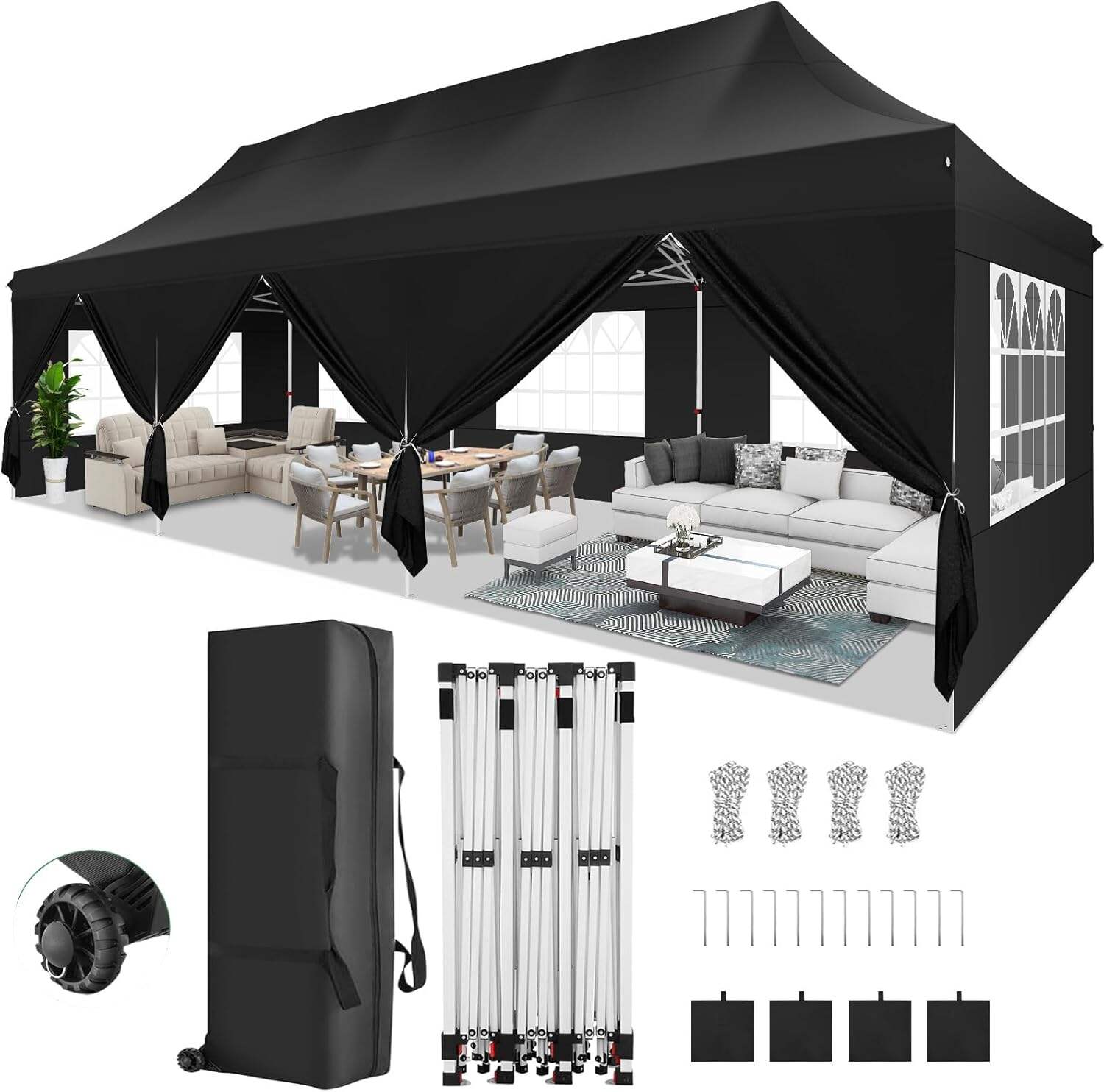 🔥[Hot sale]🔥10x20Pop up Canopy Tent with 6 sidewalls Commercial Heavy Duty Canopy UPF 50+ All Weather Waterproof Outdoor Wedding Party Tents