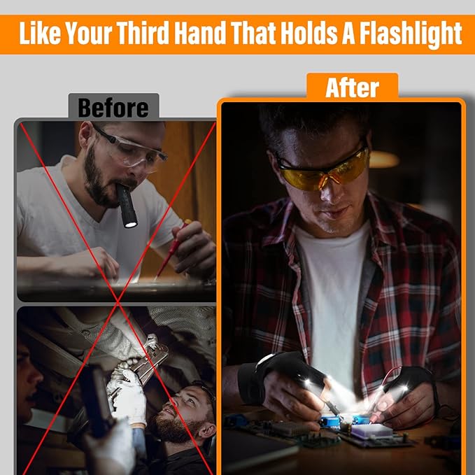 🔥LED Flashlight Waterproof Gloves - Practical Durable Fingerless Gloves✨