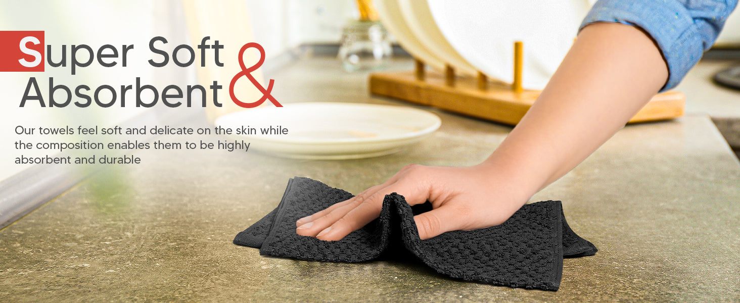 Utopia Towels - Kitchen Towels 12 Pack, 15 x 25 Inches, 100% Ring Spun Cotton Super Soft and Absorbent Linen Dish, Tea and Bar Towels Set, Black