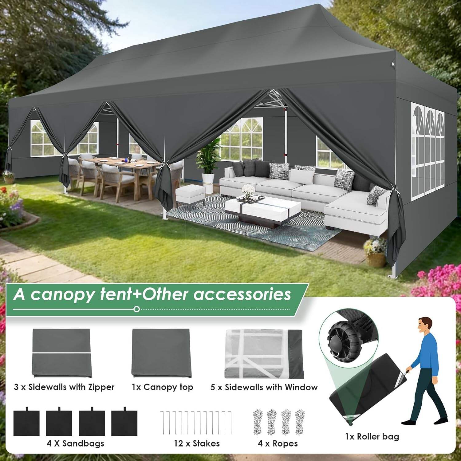 🔥[Hot sale]🔥10x20Pop up Canopy Tent with 6 sidewalls Commercial Heavy Duty Canopy UPF 50+ All Weather Waterproof Outdoor Wedding Party Tents
