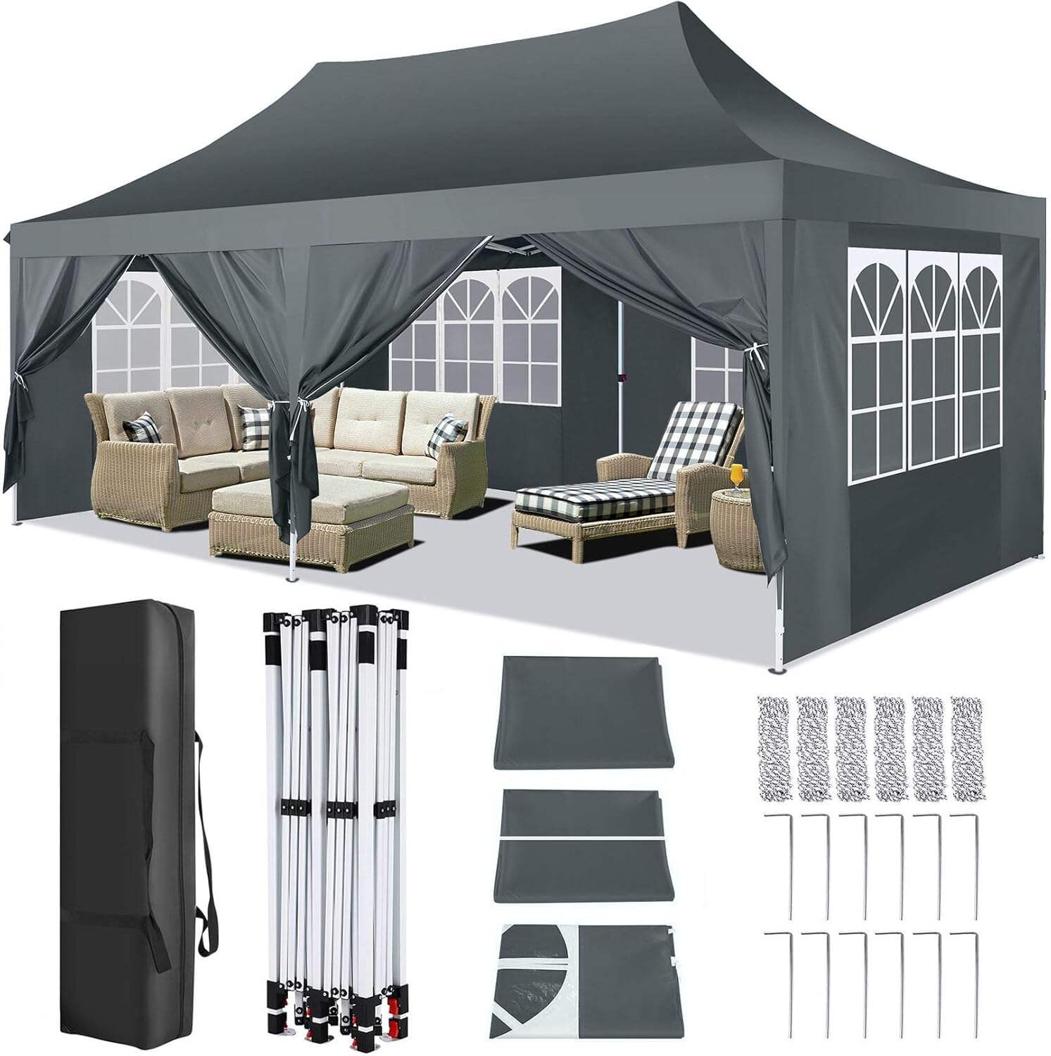 🔥[Hot sale]🔥10x20Pop up Canopy Tent with 6 sidewalls Commercial Heavy Duty Canopy UPF 50+ All Weather Waterproof Outdoor Wedding Party Tents
