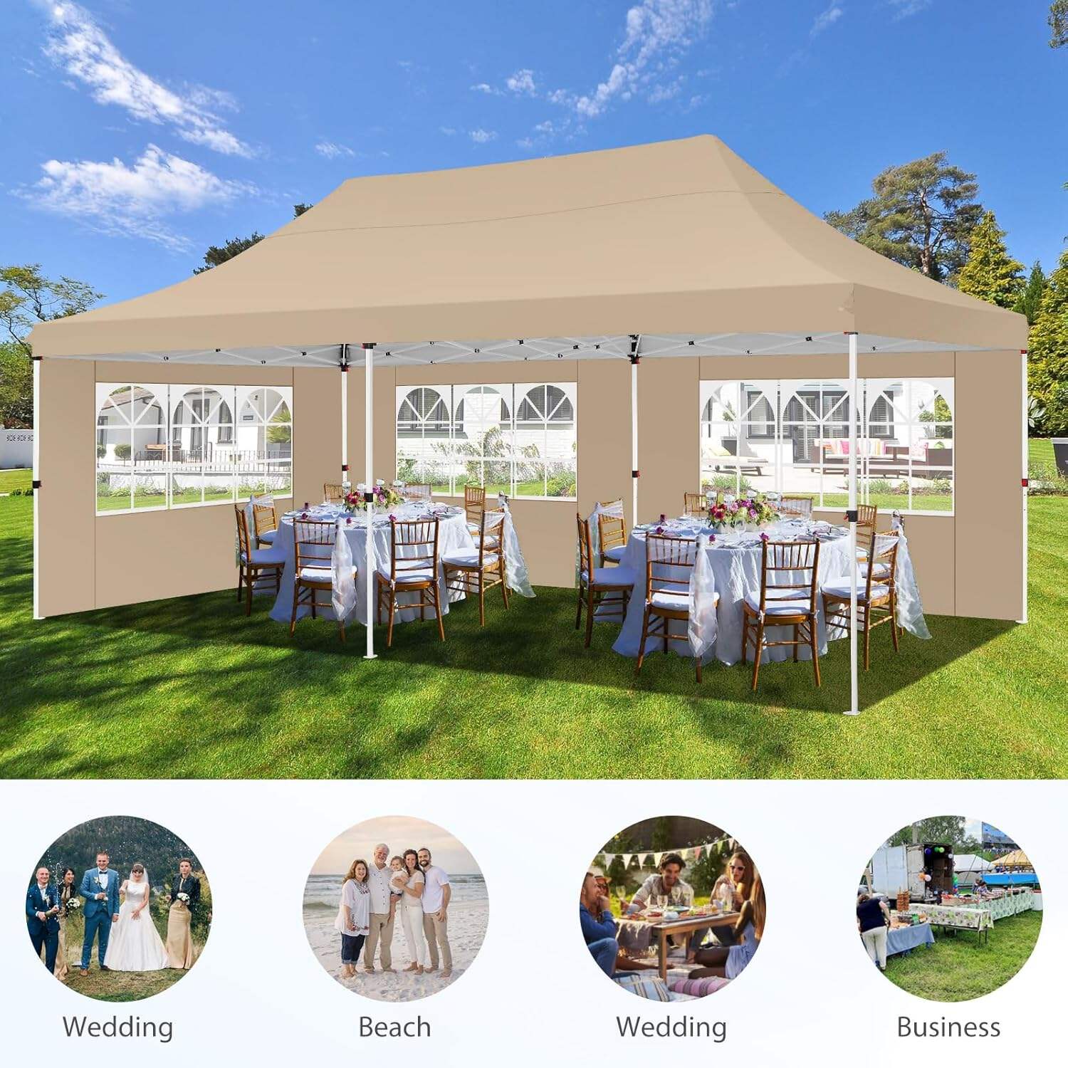 🔥[Hot sale]🔥10x20Pop up Canopy Tent with 6 sidewalls Commercial Heavy Duty Canopy UPF 50+ All Weather Waterproof Outdoor Wedding Party Tents